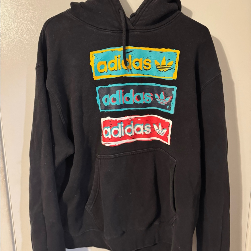 Adidas Men's Black Hoodie with Colorful Logo